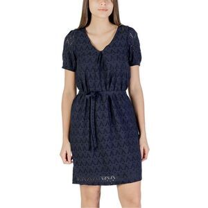 Vila Clothes Eyelet Tie Waist Dress Women Blue Dresses